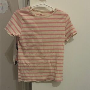 H&M Girls Tee with Pink and Cream Stripes Size 6/7